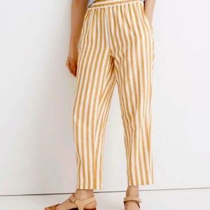 Madewell linen tapered crop pant in mustard and cream stripe - size Large